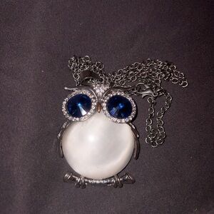 Source Unknown Silver and Blue Owl Necklace